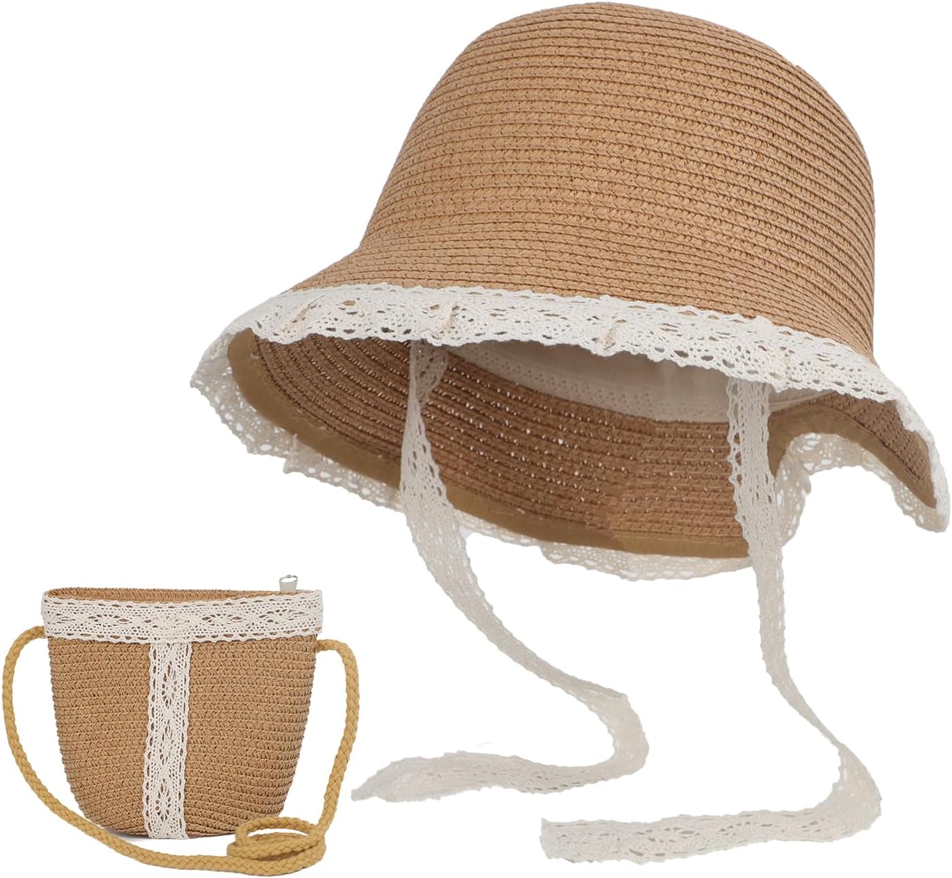 Girls Summer Straw Hat with Cross Body Bag Lovely Princess Buckst Hat Mini Purse Set Baby Girl Beach Sun Cap for Kids - Image 2