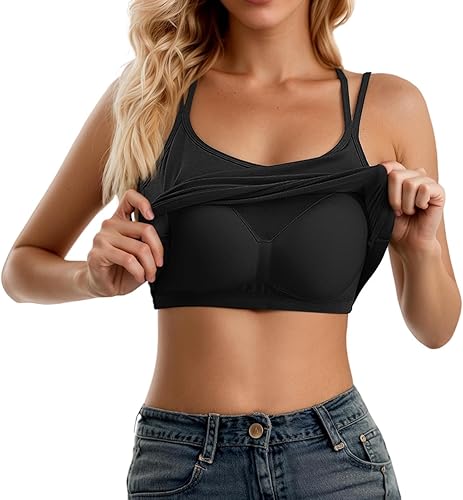 Women's U-Back Tank Top,Built-in Bra, Removable Pads for Gym, Outdoor & Yoga, Lo