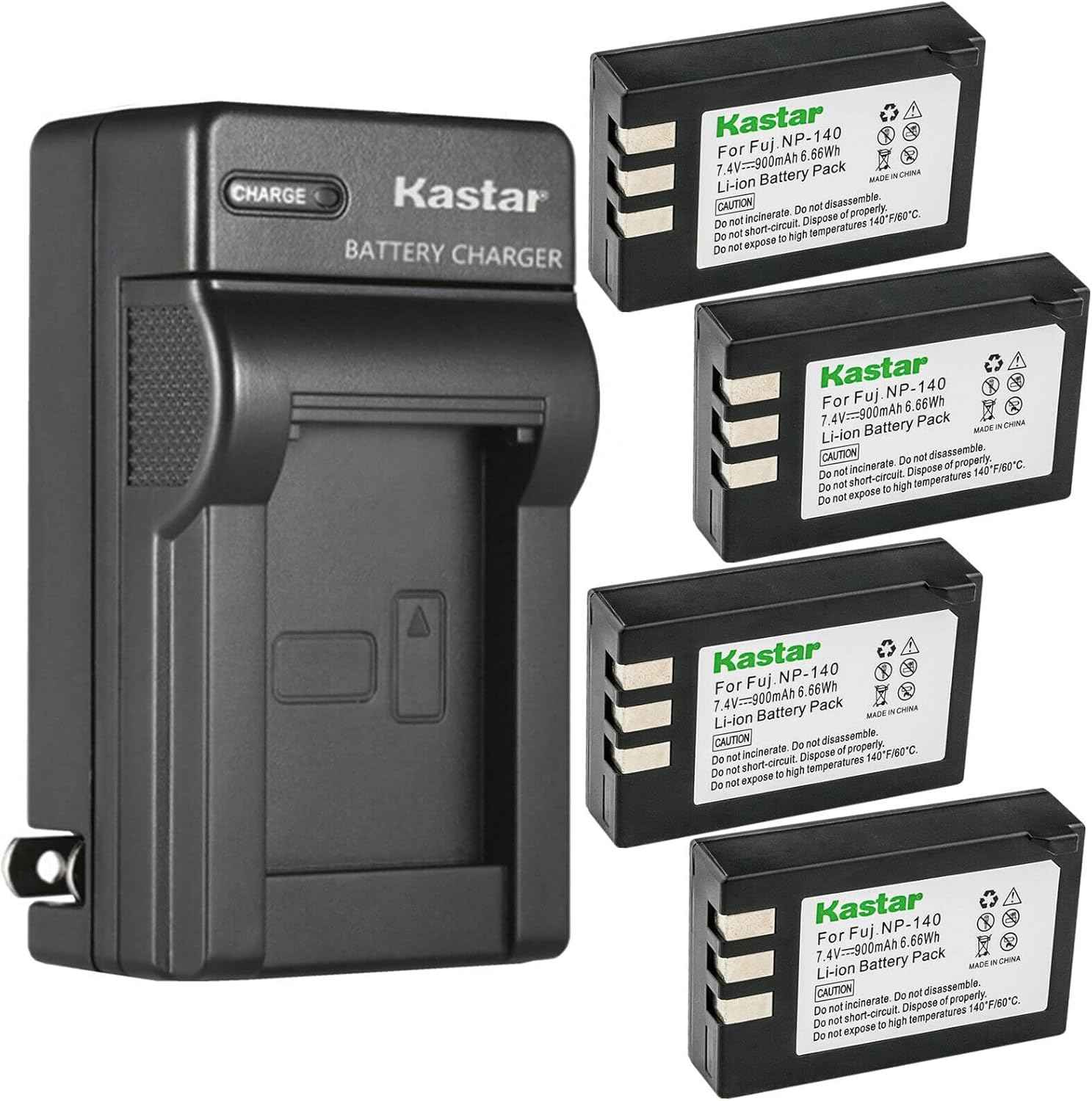 Kastar 4-Pack Battery and AC Wall Charger Replacement for Fujifilm NP-140 FNP-140 FNP140 Battery, Fuji BC-140 BC140 Charger, Fujifilm FinePix S100FS, FinePix S200EXR, FinePix S200FS, FinePix S205EXR