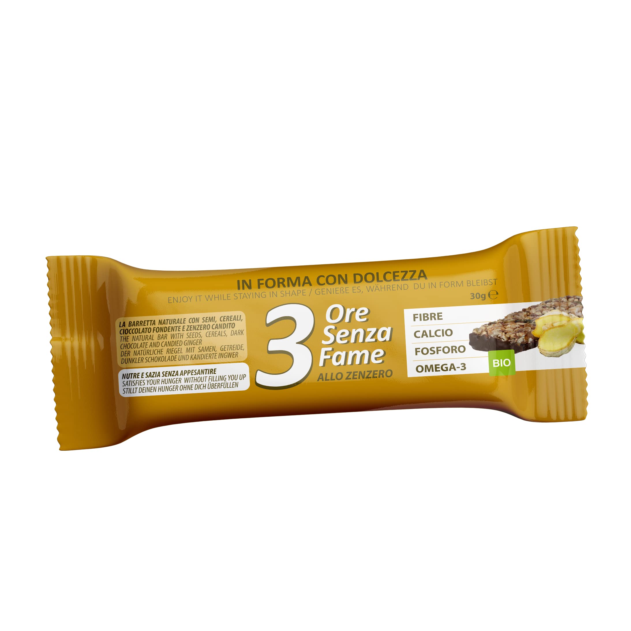 Rilevo- 3 Ore Senza Fame allo Zenzero Bio Barretta Naturale con Semi,Cereali con Zenzero Bio e Piede di cioccolato fondente 30 gr (Collo da 50 Barrette)