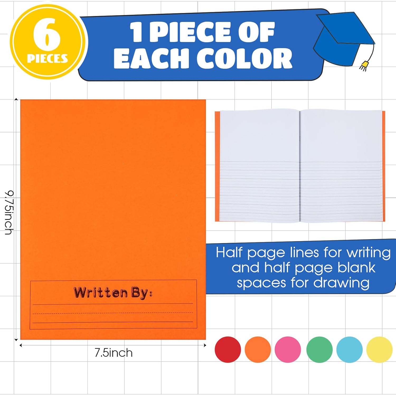 Henoyso 6 Pcs Primary Composition Notebook K-2 9 3/4 x 7 1/2 Inch Primary Journal, Notebook for Kids Supplies, Bulk Blank Writing Book for Kid to Write Draw Journal 60 Page (Colorful) - Image 2