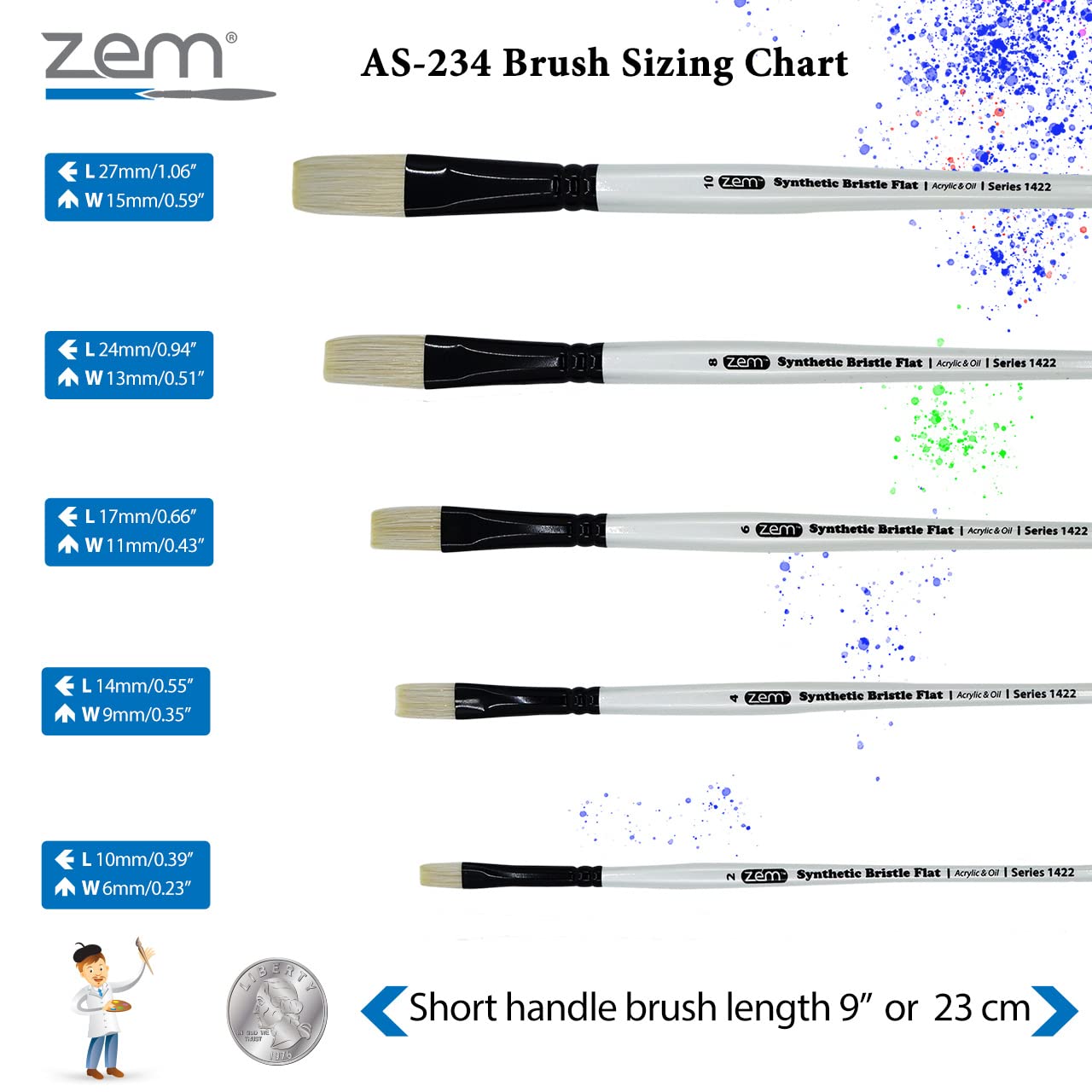 ZEM Künstlerpinsel-Set, weiße Schweineborsten, 5 Stück, Acryl und Öl