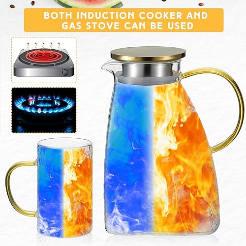 Miniatura 5 de Jarra de agua de vidrio para puerta de refrigerador de 1.8 L60 onzas con 2 vasos de vidrio y juego de cepillos, jarra de agua de vidrio con tapa y