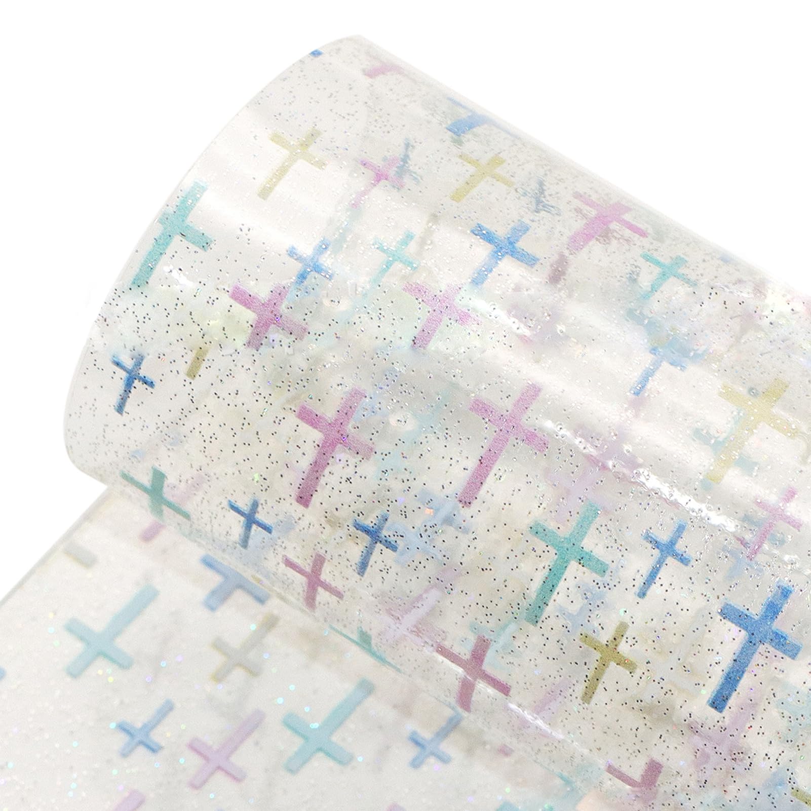 letsinstyle Cross Printed TPU Jelly Faux Leather Fabric, 11.8 x 47.2 Inch Clear TPU Vinyl Roll