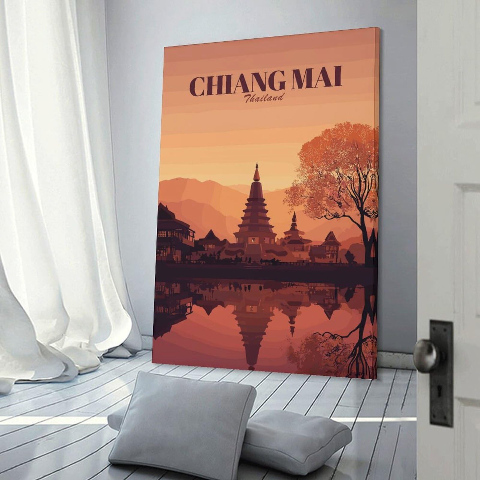 Junmoney Chiang Mai Thailand Travel Canvas Wall Art, 24x36inch(60x90cm), for Wall Displays, Bedrooms Or Room Updates, Ideal for Building A Coordinated Art Wall