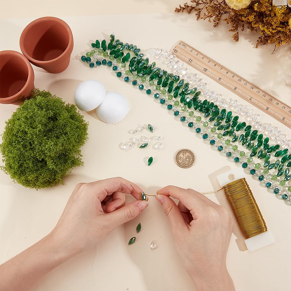 NBEADS DIY Beaded Plant Making Kit, Porcelain Planters, Iron Wire, Artificial Moss, Foam Balls, Faceted & Bicone Glass Bead Chains with 176Pcs Glass Beads, All in One Craft Supplies Set