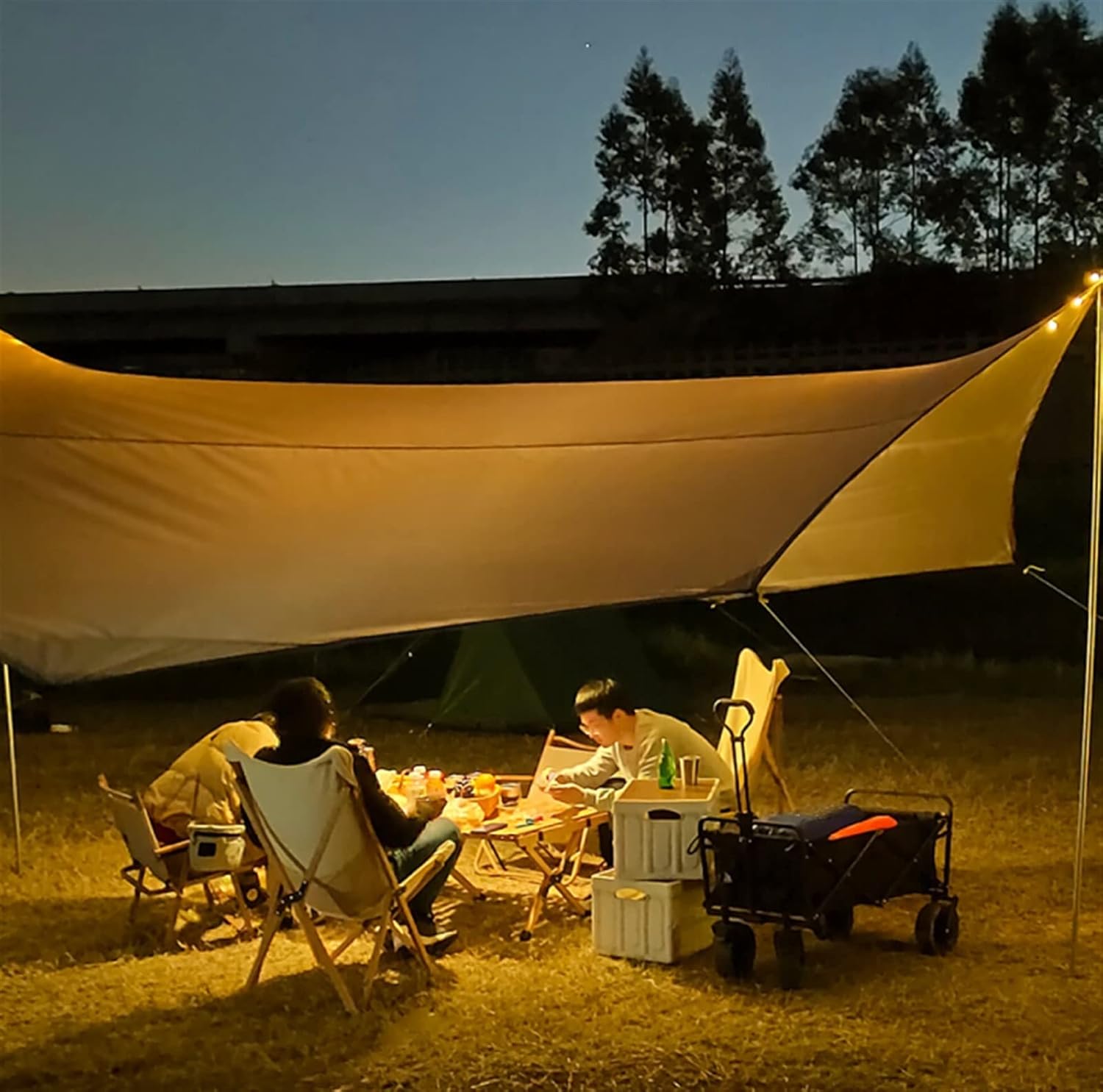 5.1x5.1m Big Tarp Watertight Coating Shade Sun Shelter Camping Awning Tent Sunshade Outdoor Garden Canopy (Color : 9 Ropes and Stakes, Size : A)