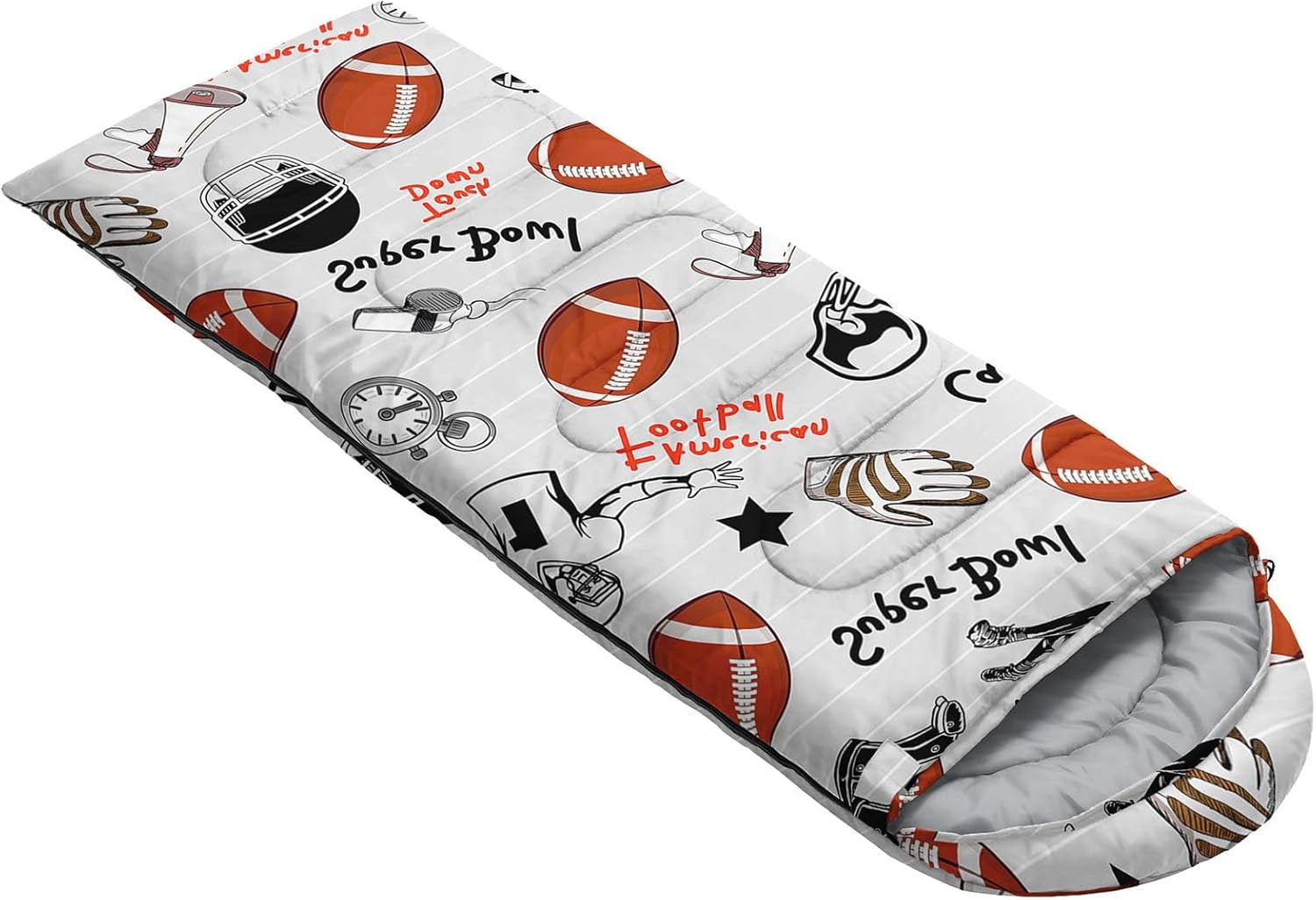 Kids Sleeping Bag for Boys Girls,Cartoon Football Print-Lightweight Warm Portable Outdoor Indoor-Waterproof Cold Weather Resistant Sleeping Bag for Camping Hiking