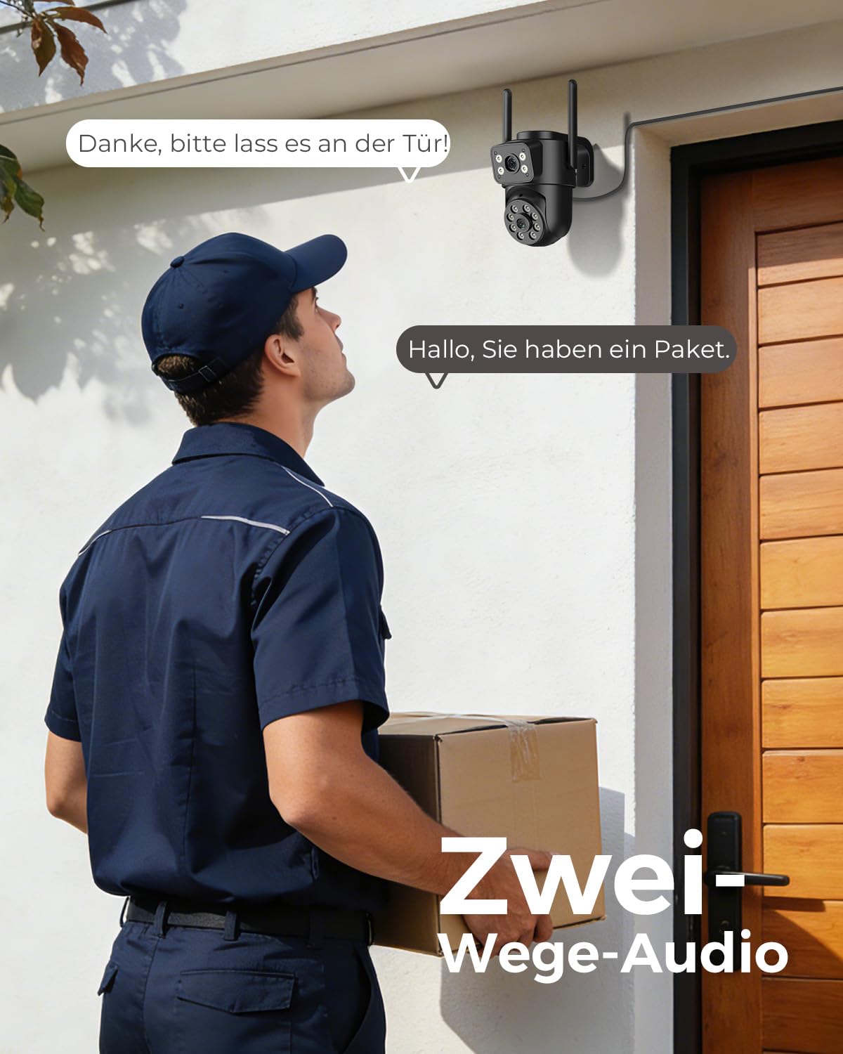 Reobiux 2K Überwachungskamera Aussen mit Doppelobjektiv, PTZ Kamera Überwachung Aussen, 2,4/5Ghz WLAN Kamera Outdoor mit Automatische Verfolgung, Farbiger Nachsicht, Zwei-Wege-Audio, 24/7 Aufnahme