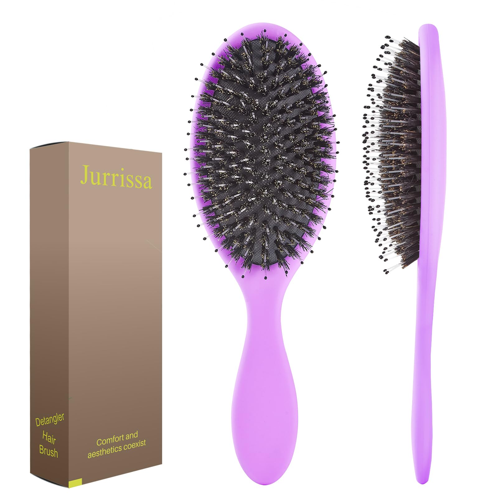 Wildschweinborsten, Haarbürste für Damen und Herren, Entwirrende Haarbürste für glättende Massage, fügen Sie Glanz hinzu, Nylon und Wildschweinborsten, Entwirrbürste für gesundes Haar (1