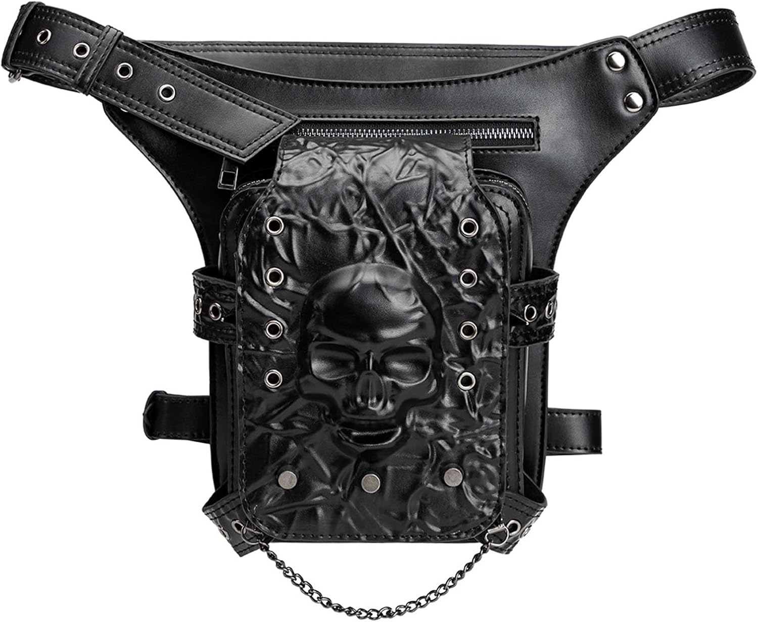 Punk Skull Waist Pack For Cycling Camping Multipocket Waist Belt Bag Water PU Storage Organizers For Travel Adjustable Strap Pouch
