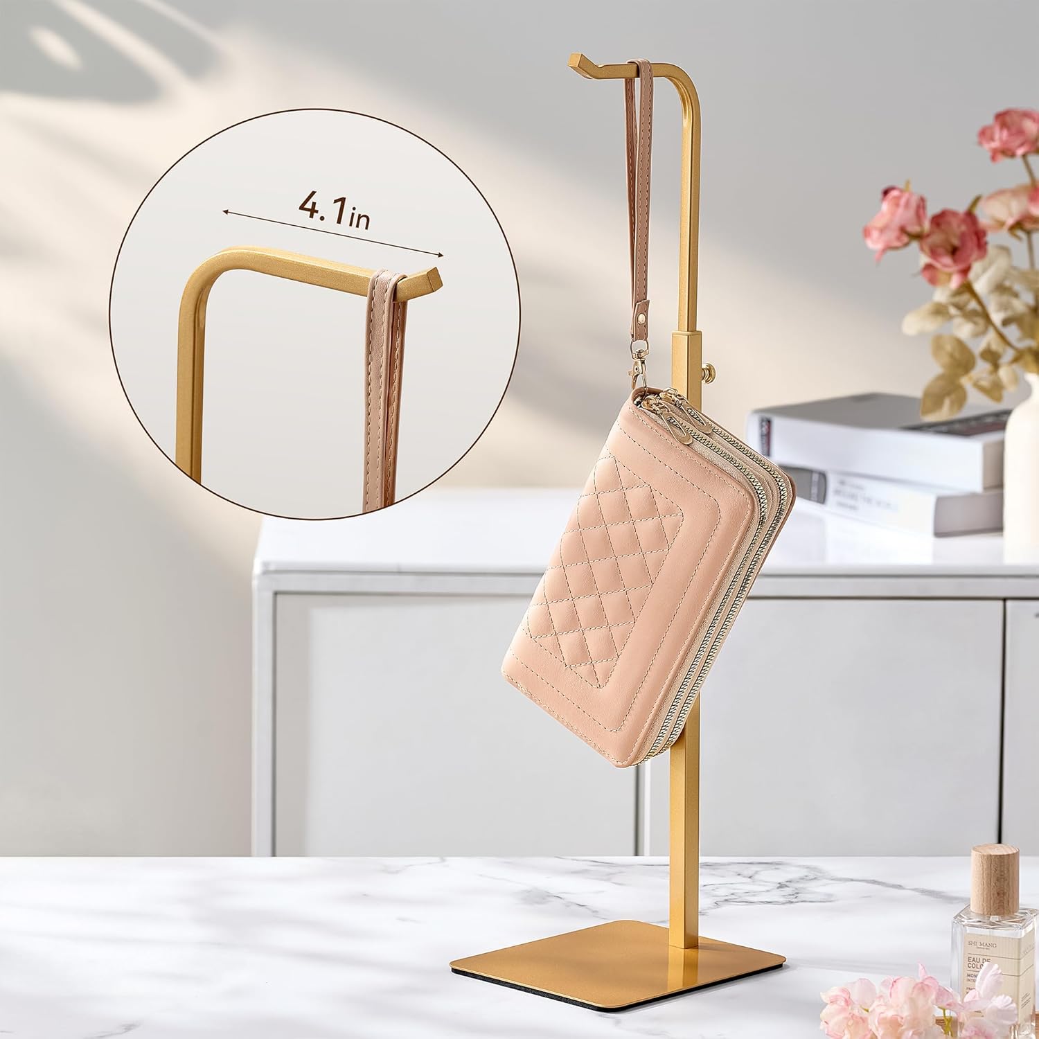 niffgaff 4 Pack Adjustable Purse Holder: Handbag Display Stand, Hanger Rack for Bags, Purses and Wreaths, Tabletop Closet Desk Retail Vendor Display Stand, Gold - Image 3