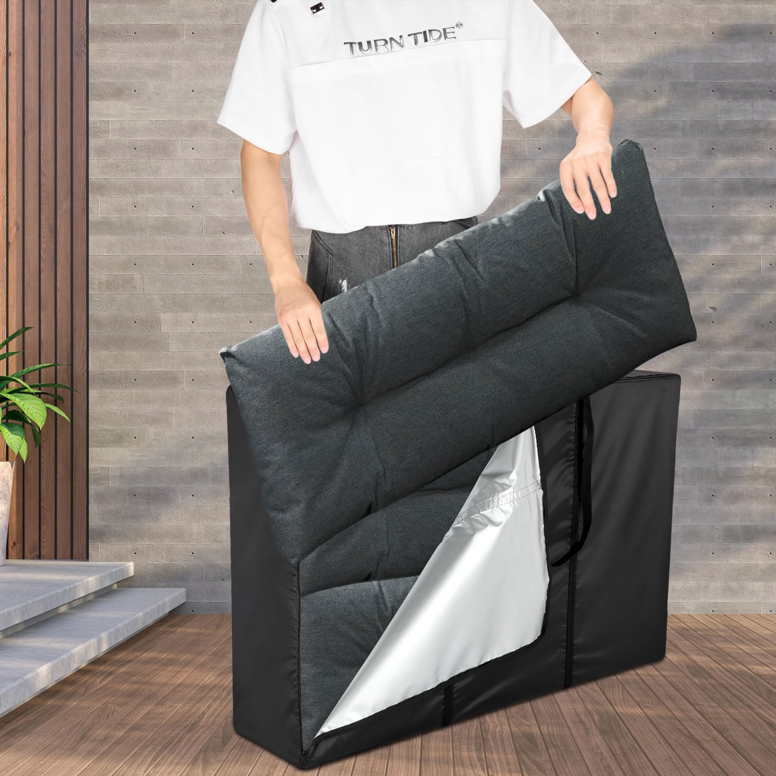 Aufbewahrungstasche Gartenauflagen, Wasserdicht 420D Auflagentasche für Gartenpolster Polsterauflagen mit Reißverschluss und Griffen, Große Aufbewahrung Tasche-Schwarz(120x30x80cm)