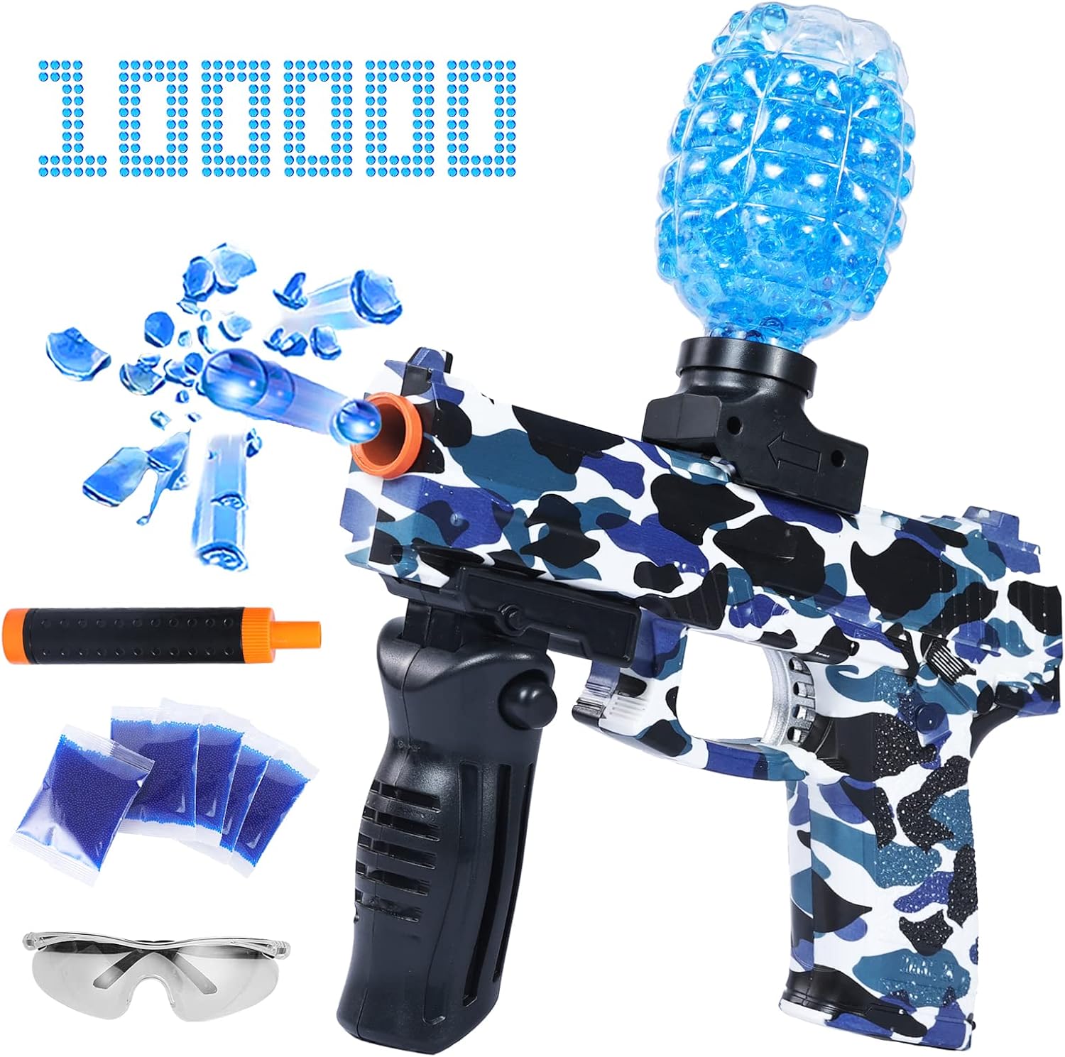 Gel Ball Blaster - Electric Splatter Ball, Gel Ball Blaster with Goggles and 100,000+ Gel Beads Set, Auto Water Ball Blaster, Outdoor Team Games for Boys and Girls Ages 12+ (Camouflage Blue)