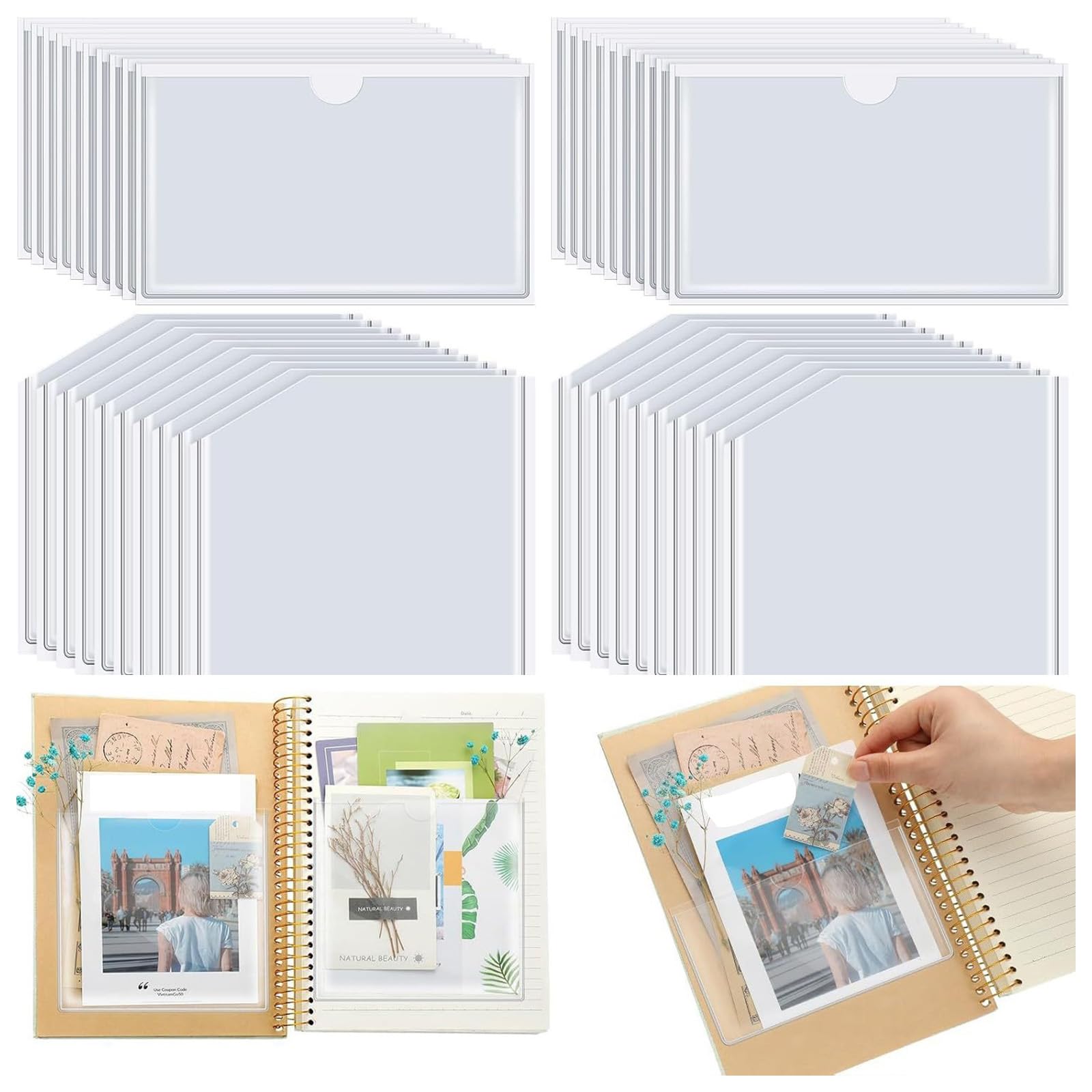 10 buste trasparenti con adesivo in plastica, per diari, uffici e forniture scolastiche, cartelline trasparenti