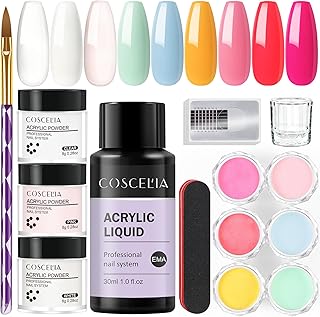 Kit de Unhas Acrílicas com Tudo em Pó Acrílico e Conjunto Profissional de Monômero Líquido com Copo de Vidro Pincel de Caneta para Unhas Formas de Unhas Cores do Arco-Íris