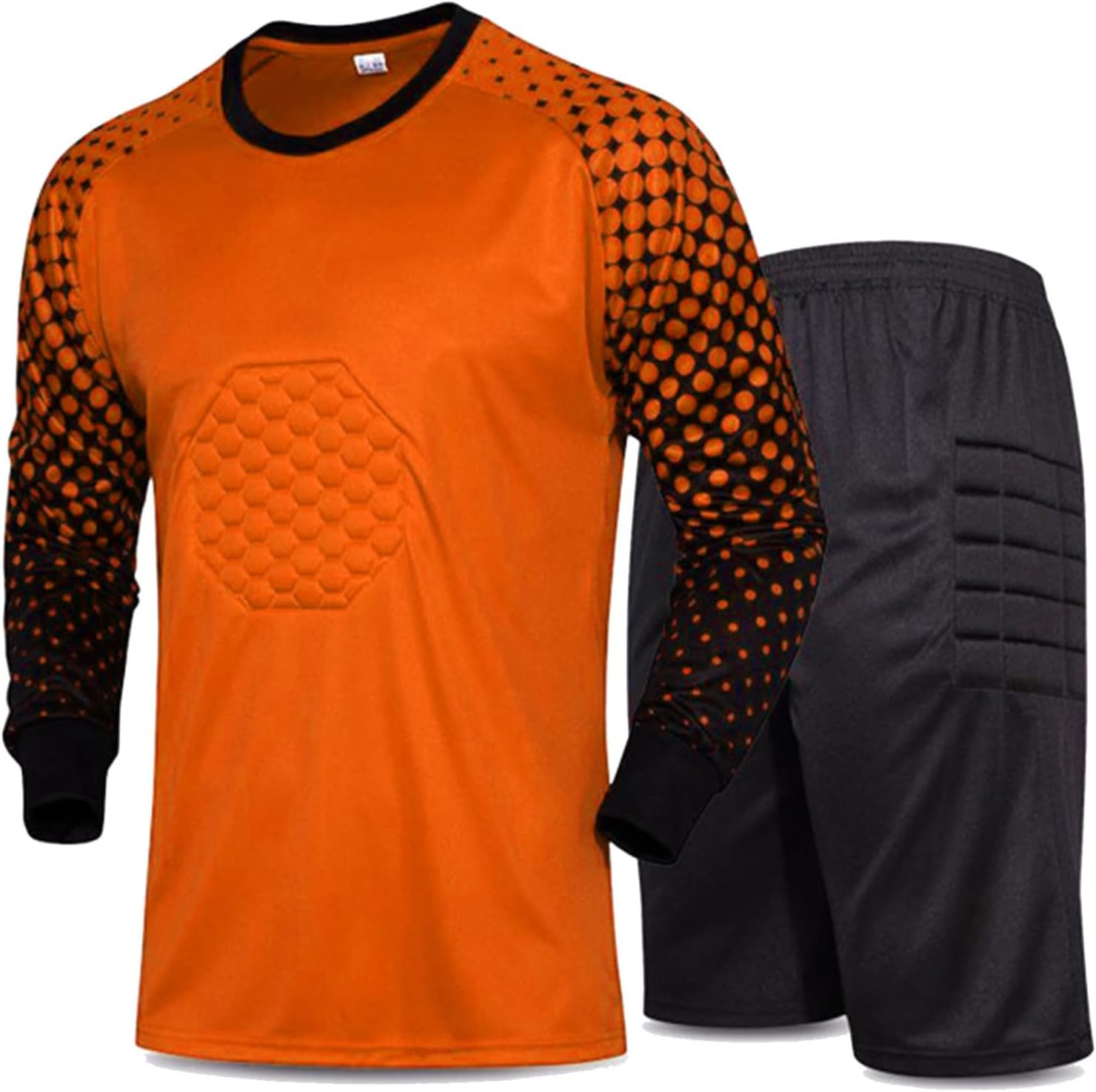 TTAO Men's Football Goalkeeper Jersey Outfits Soccer Goalie Uniform Padded Protective T-Shirt with Shorts Set Orange Medium