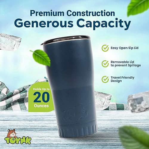 Miniatura 6 de Silver Buffalo Vaso de acero inoxidable de doble pared aislado al vacío con tapa fácil de beber que mantiene el calor y el frío, taza de café de