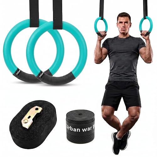 LENDZEE Gymnastic ABS Rings with Heavy Duty Adjustable Strap Capacity with 14.5ft Adjustable Buckle Straps for Cross Fitness Functional Training for Home Gym Full Body Workout