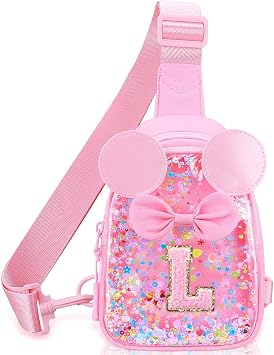 Initial Sling Bag for Girls - 2-7 Year Old Girl Birthday Gifts, Clear Letter Small Crossbody Bag Purses Toddler Kid Gifts Stuff Pink L