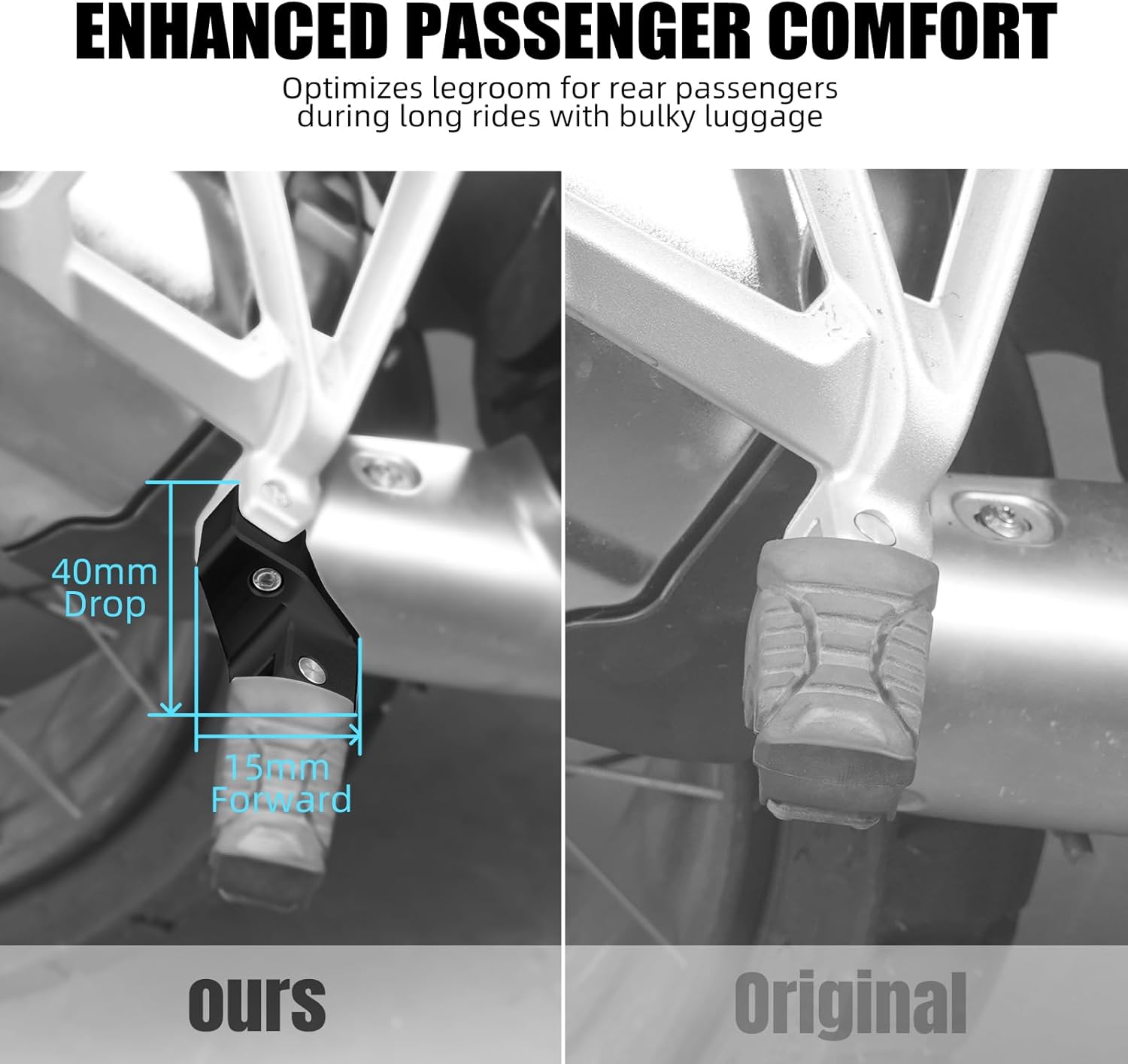 NICECNC Passenger Footrest Lowering Kit Compatible with BMW R1250GS /R1250GS Adventure, 40mm Drop & 15mm Forward, Black, See Fitment