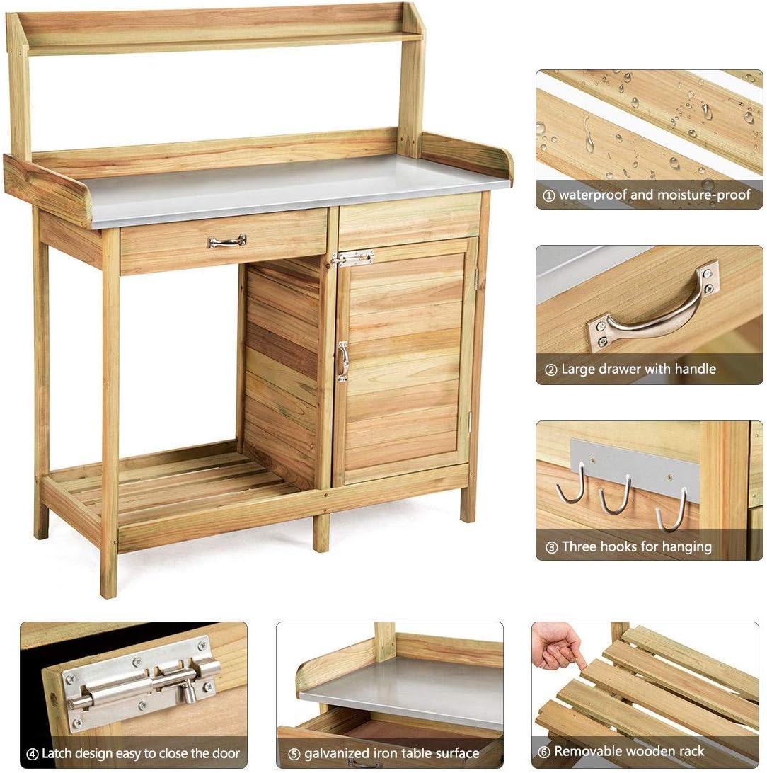 Outdoor Garden Wooden Work Station Potting Bench