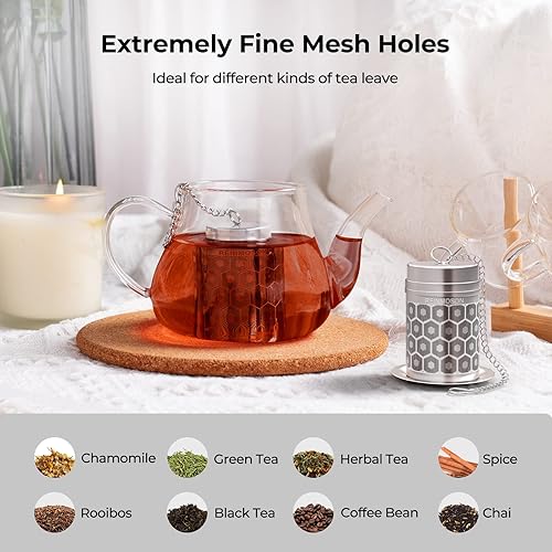 Miniatura 3 de Reinmoson Coladores de té para té suelto, infusor de té de malla extrafina, acero inoxidable 304 y tapa roscada delgada actualizada, té de hojas