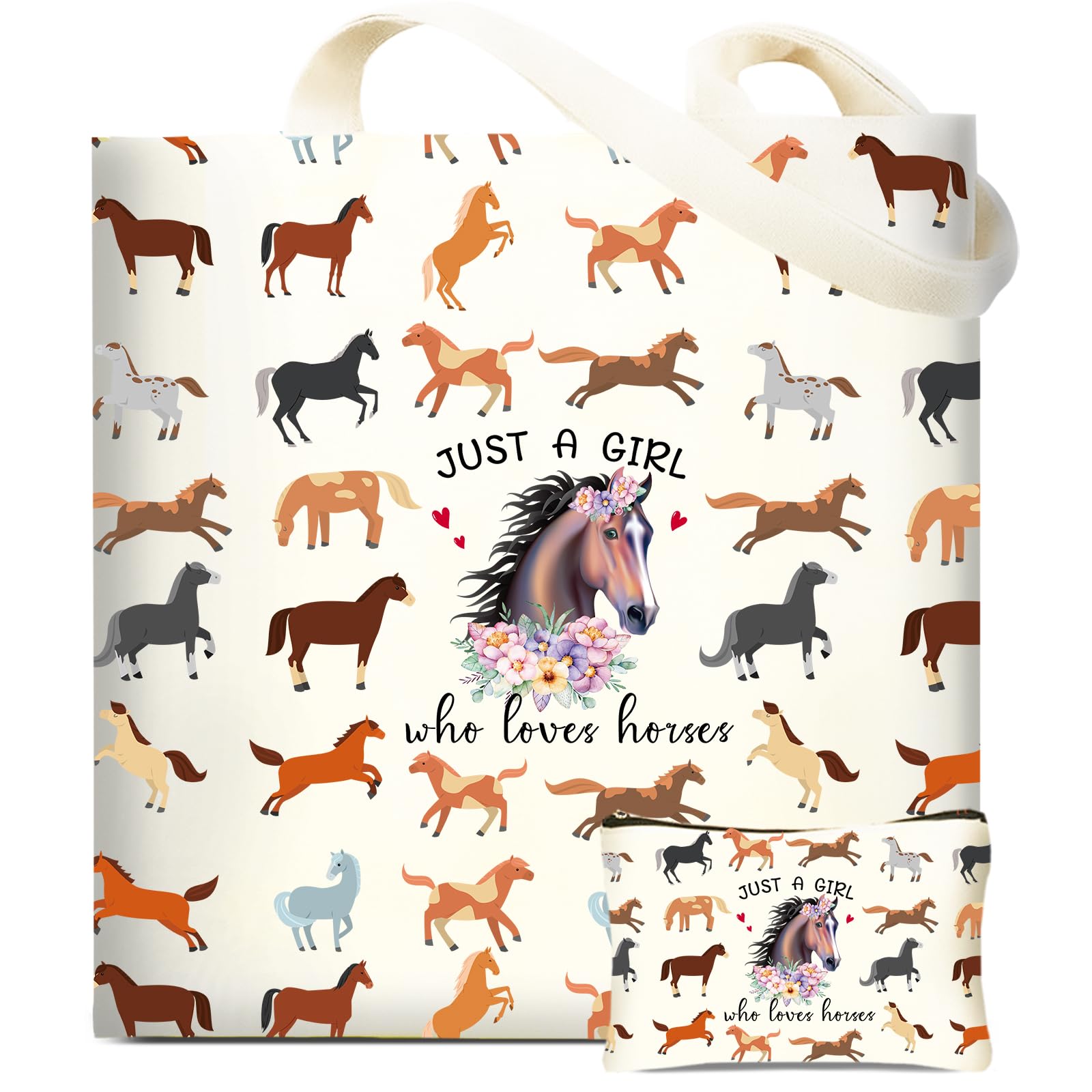 DHQH Canvas Tote Bag - Horse Lovers' Reusable Grocery & Travel Beach Bag, Perfect for Christmas Gifts or Birthday Gifts for Women, Moms, Daughters,