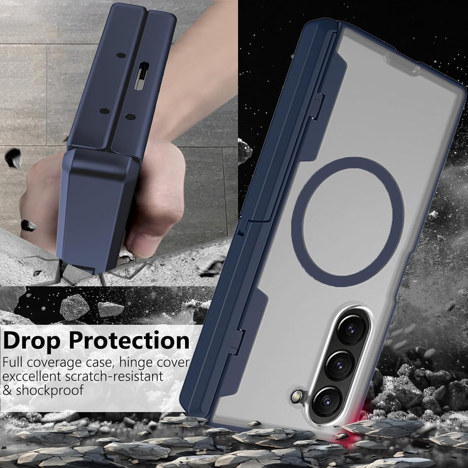for Samsung Galaxy Z Fold 6 Magnetic Case, [Compatible with Magsafe] Fold6 Phone Case with Hinge Protection Screen Protector Scratch-Resistant Kickstand Protective Cover for Z Fold 6 Blue