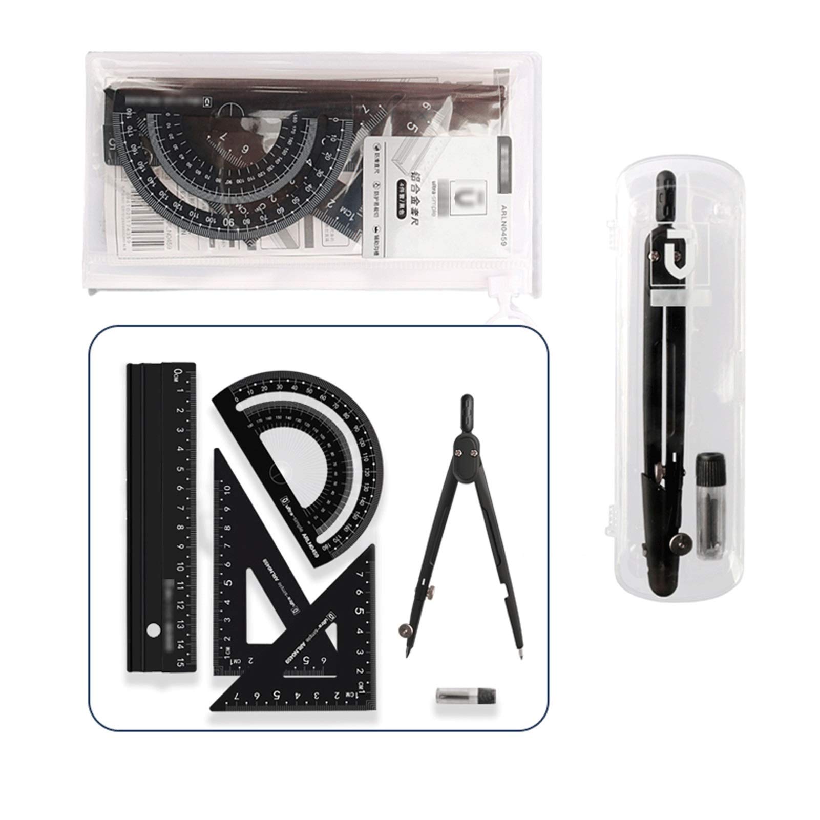Zaruft Black Maths Geometry Set Compasses, Maths Set Geometry Set,Maths Protractor Set, Geometry Set Multifunctional Student Compass Set, Test Geometry Ruler Set, 6-Piece Set Of Math Drawing Tools And School Offic