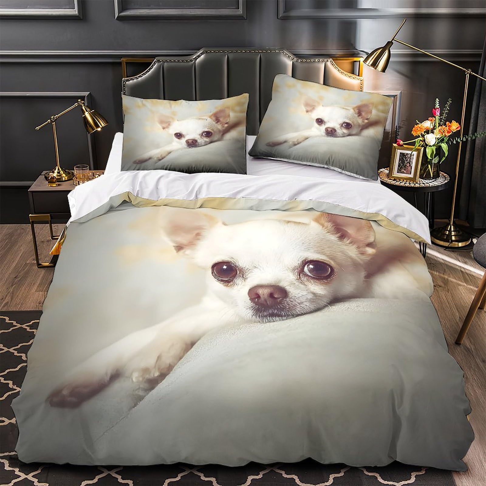 Housse de Couette Chien Hypoallergénique Antiacariens Lit Simple Douceur Microfibre pour Ado