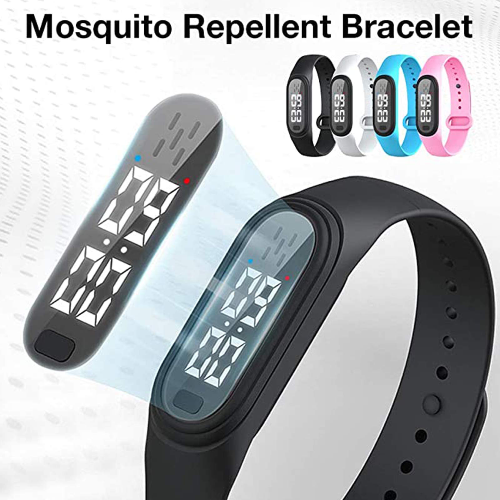 Bracelet anti-moustiques à ultrasons avec affichage de l'heure, bracelet étanche rechargeable par USB pour voyage et camping