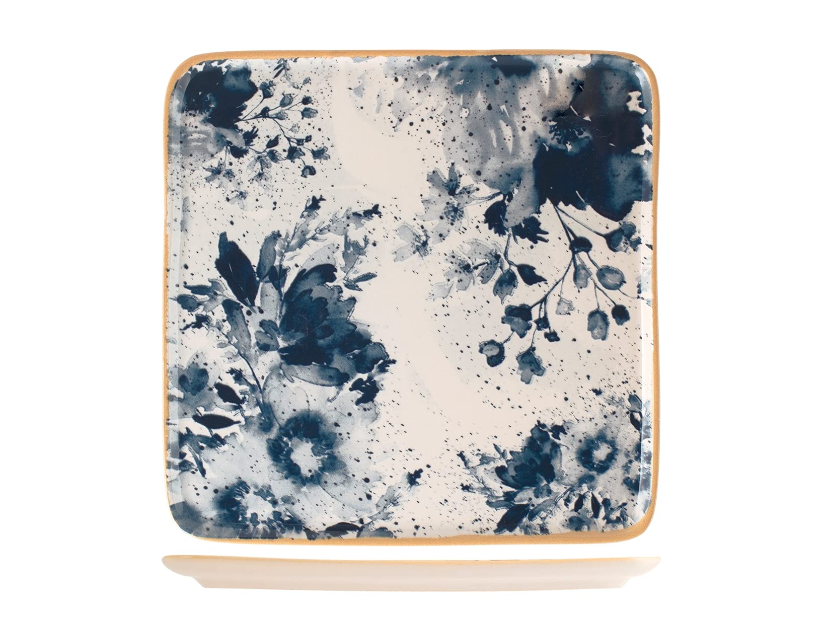 Assiette Carrée H&H – Grès Beige Et Bleu Indigo, 26 Cm (neuve)