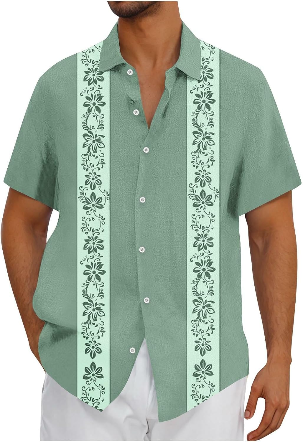 Mens Cuban Guayabera Shirt Casual Button Down Shirts Long Sleeve Summer Beach Tops Blouse Vintage Hippie Clothes