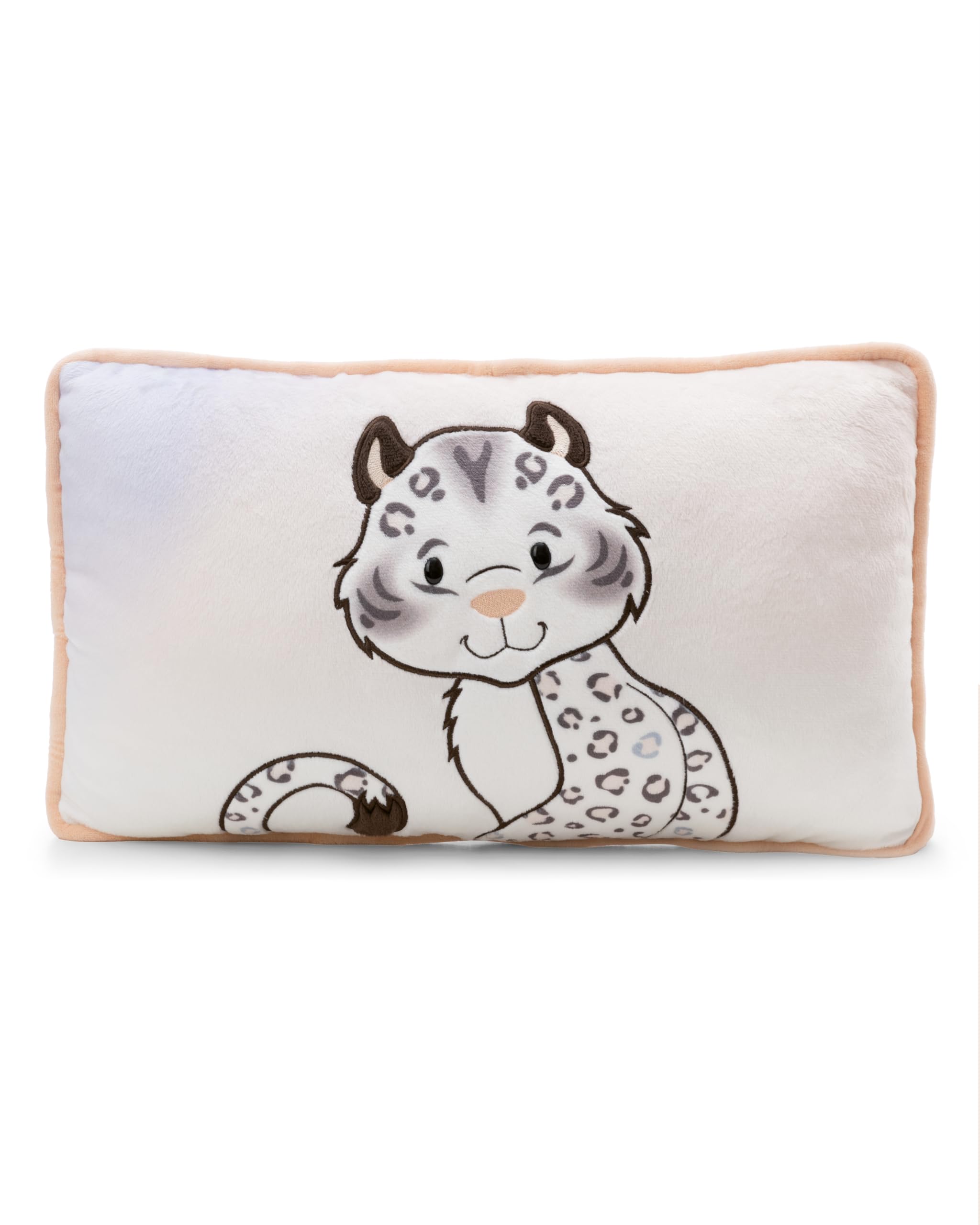 NICI 62445 Pluszowa poduszka, pantera śnieżna Eleni Snowbell, puszysta poduszka do przytulania dla dzieci i dorosłych, idealna do domu, przedszkola lub na podróż, 43 x 25 cm, biała