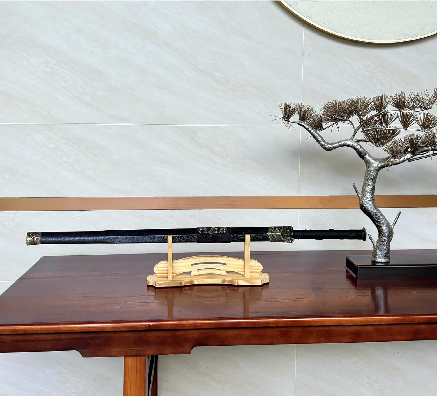 BiJun Sword Stand Katana Holder, Samurai Sword Hanger Display Katana Stand Lightsaber Holder Rack Wall Mounted Hook for Katana Wakizashi Tanto Support All Swords (1 Tier)