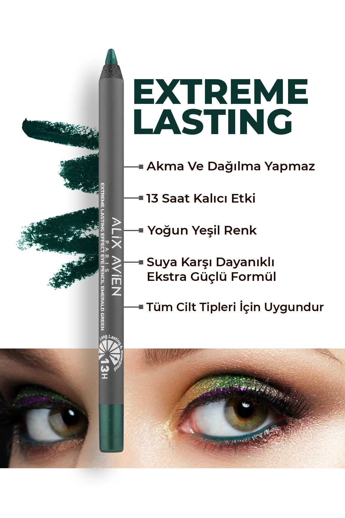 ALIX AVIEN Uzun Süre Kalıcı Suya Dayanıklı Akma, Dağılma Yapmayan Yeşil Göz Kalemi - Extreme Emerald Green