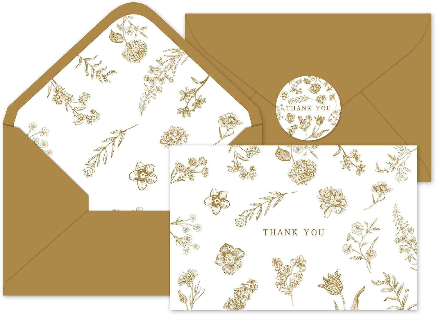 Whaline 36 Pcs Blue Floral Thank You Cards with Envelopes and Stickers Blue Greeting Cards Blank Note Card for Weddings Bridal Shower Baby Shower