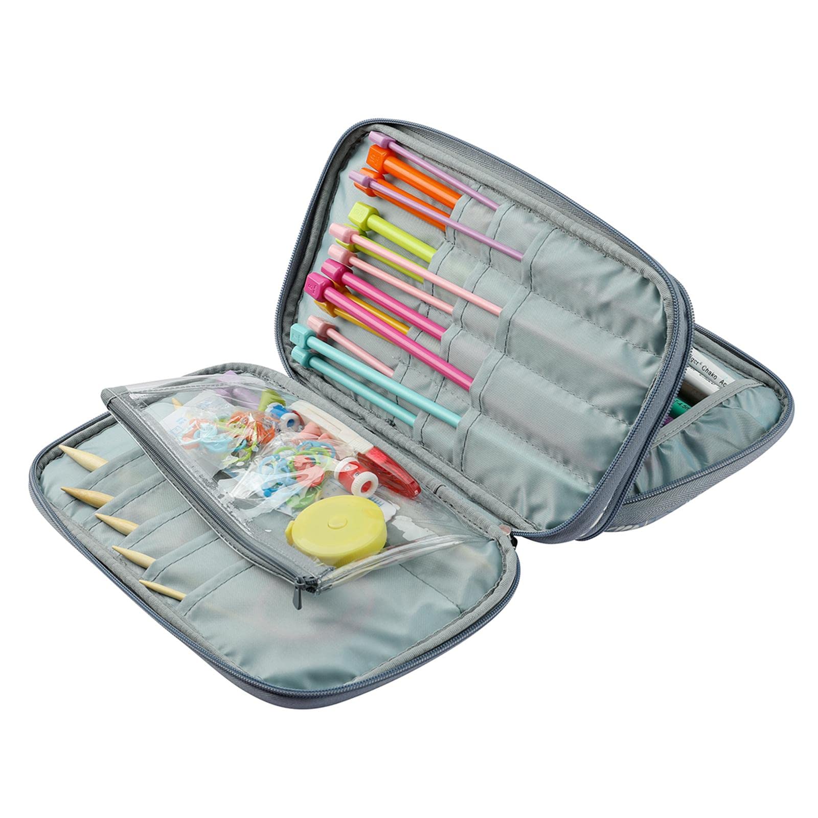 Juego de 3 fundas largas para agujas de tejer, bolsa de almacenamiento Oxford, hojas grises, hojas grises