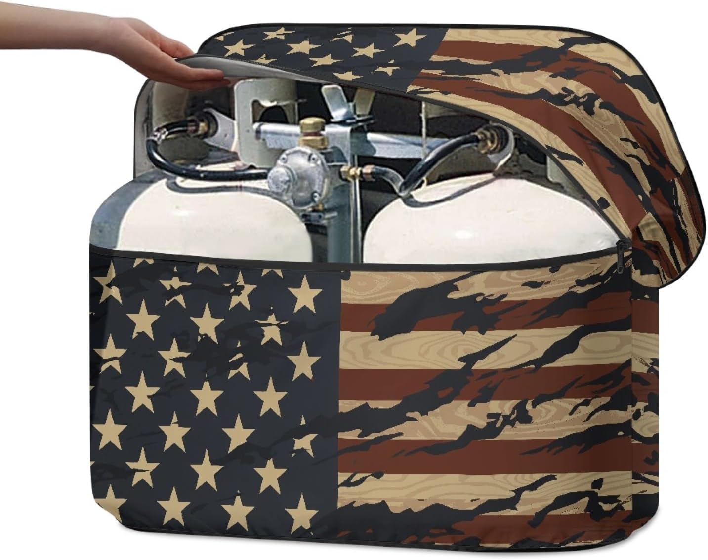 Retro American Flag Print RV Propane Tank Cover,Camper Gas Cylinder Cover,Fits 30LB Dual Propane Tanks for RV/Trailer/Camper Accessories