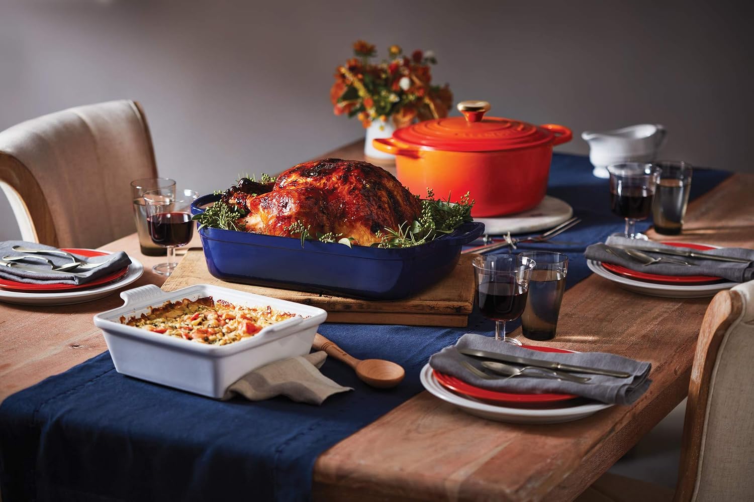 Le Creuset Enameled Cast Iron Signature Rectangular Roaster, 7 qt. (12.8" x 18.7"), Indigo