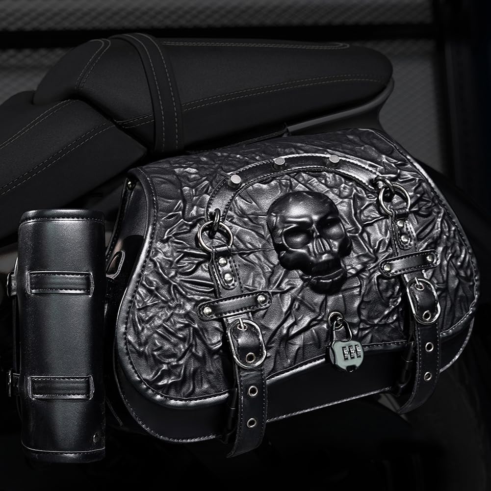 Alforjas Moto para Harley Davidson Custom 1200, Alforjas para Moto Impermeables Cuero Bolsa Trasera Moto Maletas Laterales Moto Bolsa Moto con Cierre Rápido,A