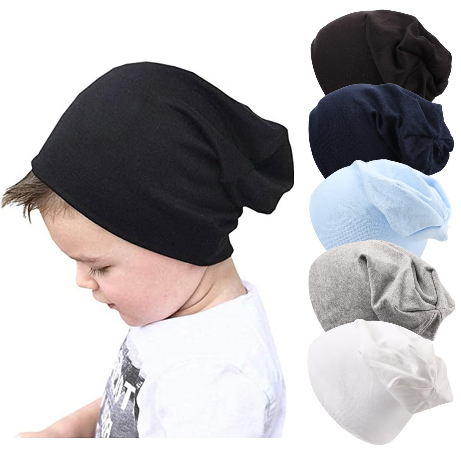 DRESHOW 5 Sztuk Czapek Dziecięcych Unisex dla Dzieci Bawełniane Czapki z Czaszką Miękka Czapka z Dzianiny Dziecięca Czapka dla Maluchów na 6-60 Miesięcy
