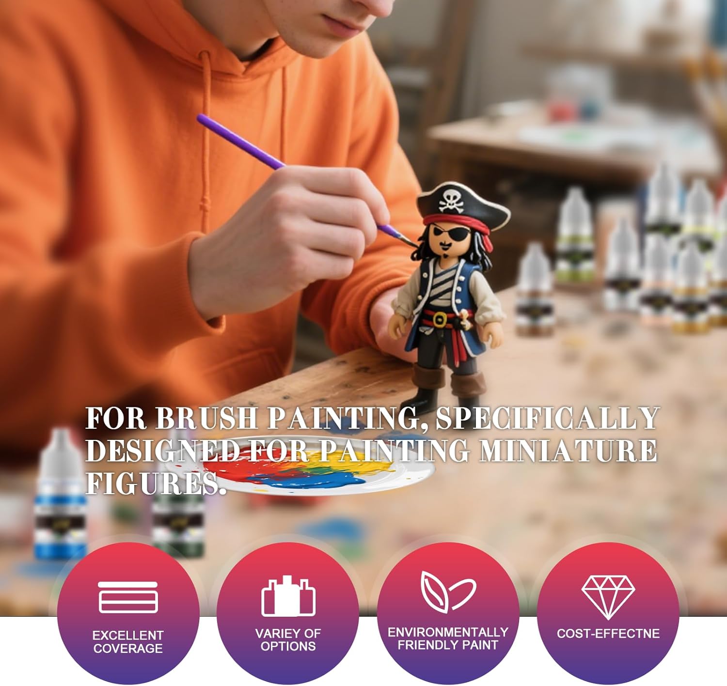 VM FIGURE Game Color Set Eco Friendly Water Based Color 24 Bottles x 5 ml (0.17 fl.oz.) Miniature Paint Set Acrylic Resin Pigment for Models, Miniatures, and Crafts