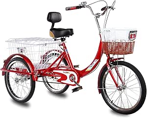 Adult Tricycles Trikes 20 Inch 3 Wheel Bikes Three-Wheeled Bicycles Cruise Trike with Shopping Basket High Backrest for Elder Women Men, Tricycle