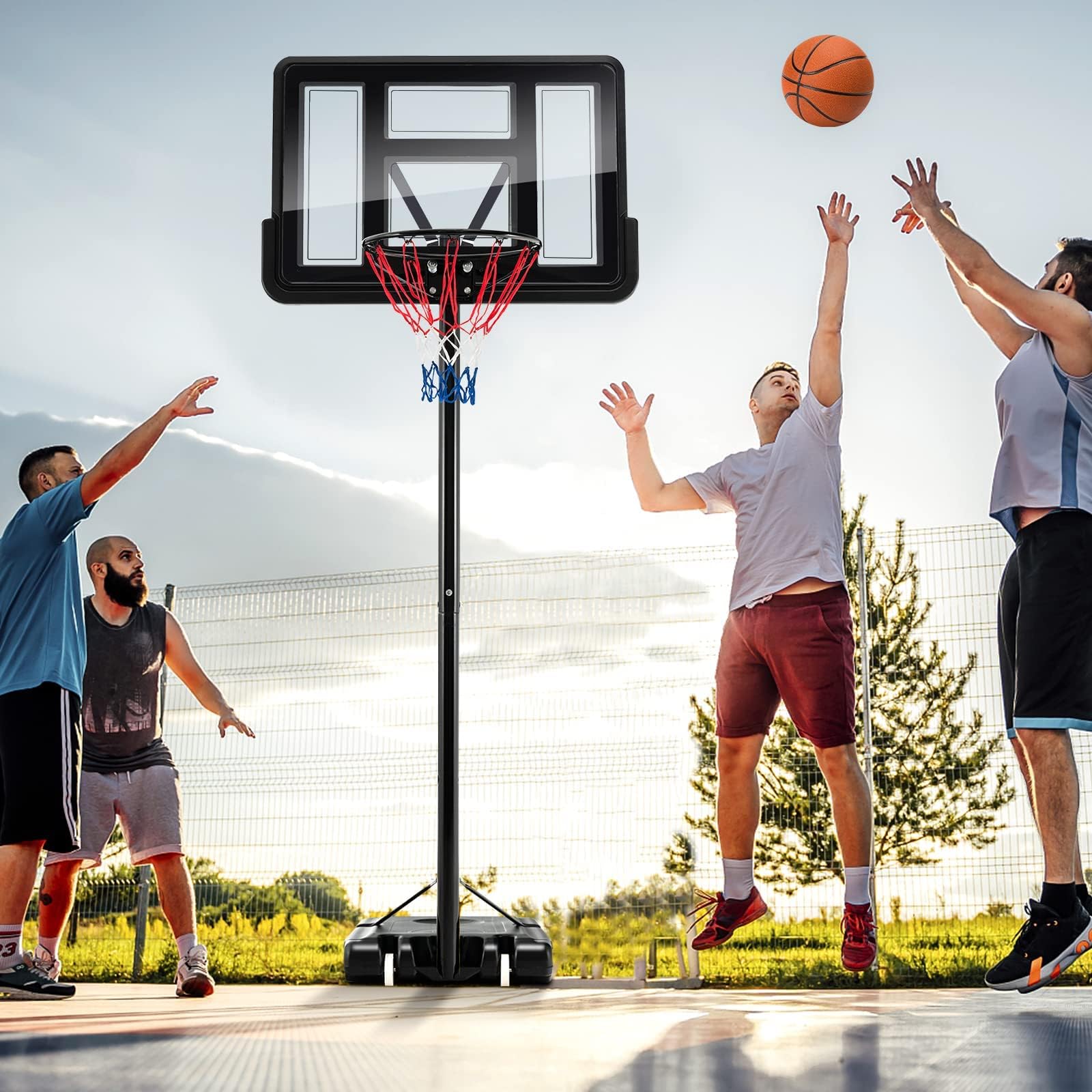 COSTWAY Basketballkorb Outdoor mit Ständer, Basketballständer 130-305 cm höhenverstellbar, Basketballanlage mit 2 Rädern & 2 Netzen, Mobile Korbanlage für Kinder, Erwachsene