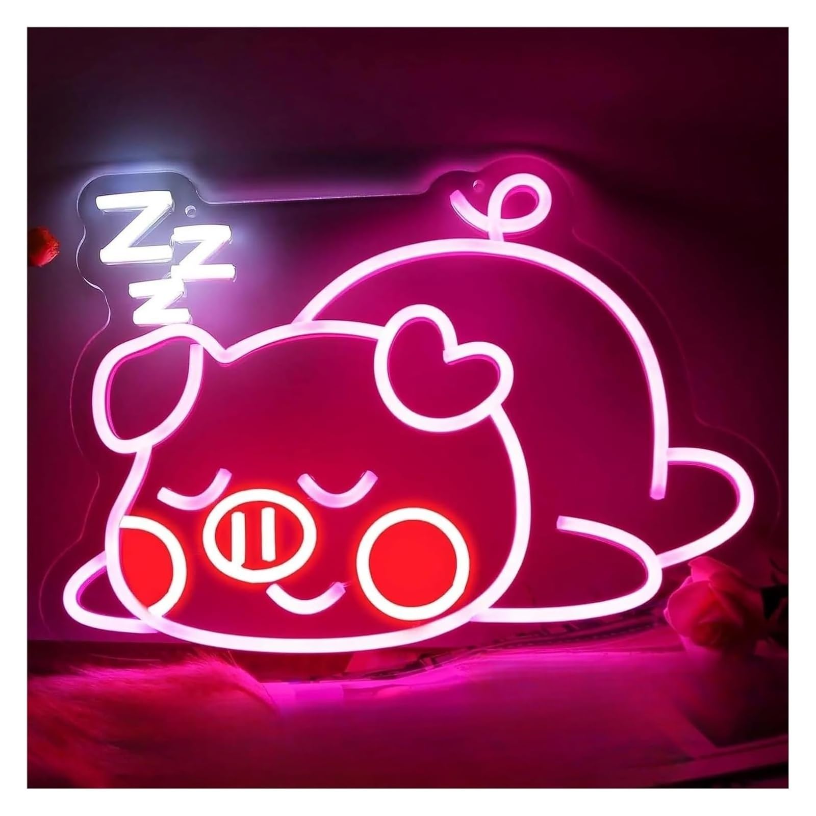 Letrero de neón cerdito dormilón, con brillo ajustable, color Para rosa, Para ideal para pared