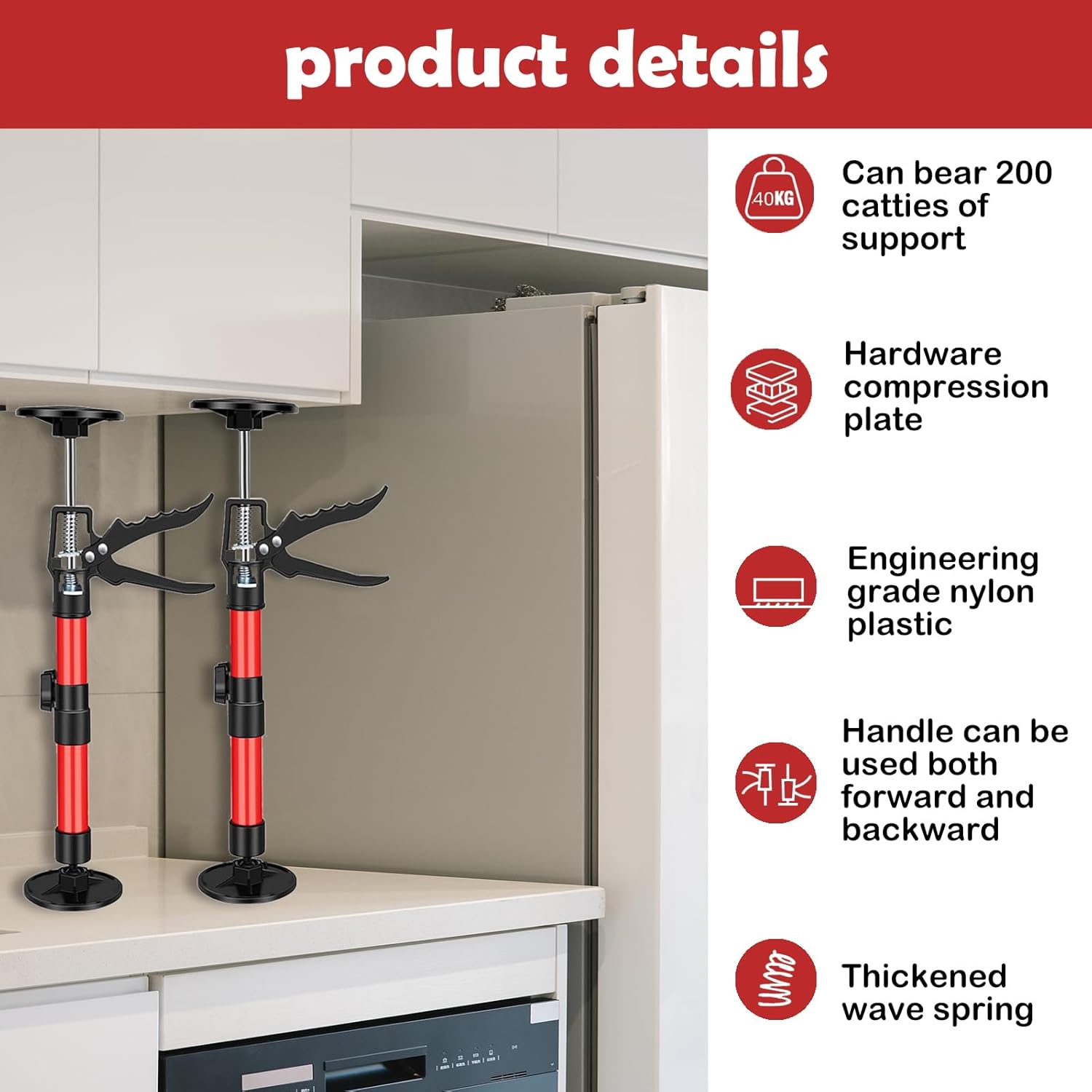 2 Pack Cabinet Jacks for Installing Cabinets, 20" to 45" Adjustable Third Hand Support Pole, Telescopic Cabinet Lift Jack for Drywall, 220 LB Capacity (20" to 45")