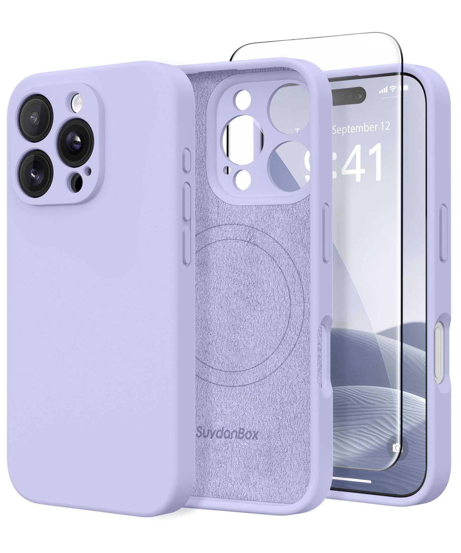 SuydanBox Magnetic for iPhone 16 Pro Max Case, Compatible with MagSafe, [Full Camera Protection][Screen Protector] Silicone Shockproof Protective Phone Case for iPhone 16 Pro Max 6.9", Lilac