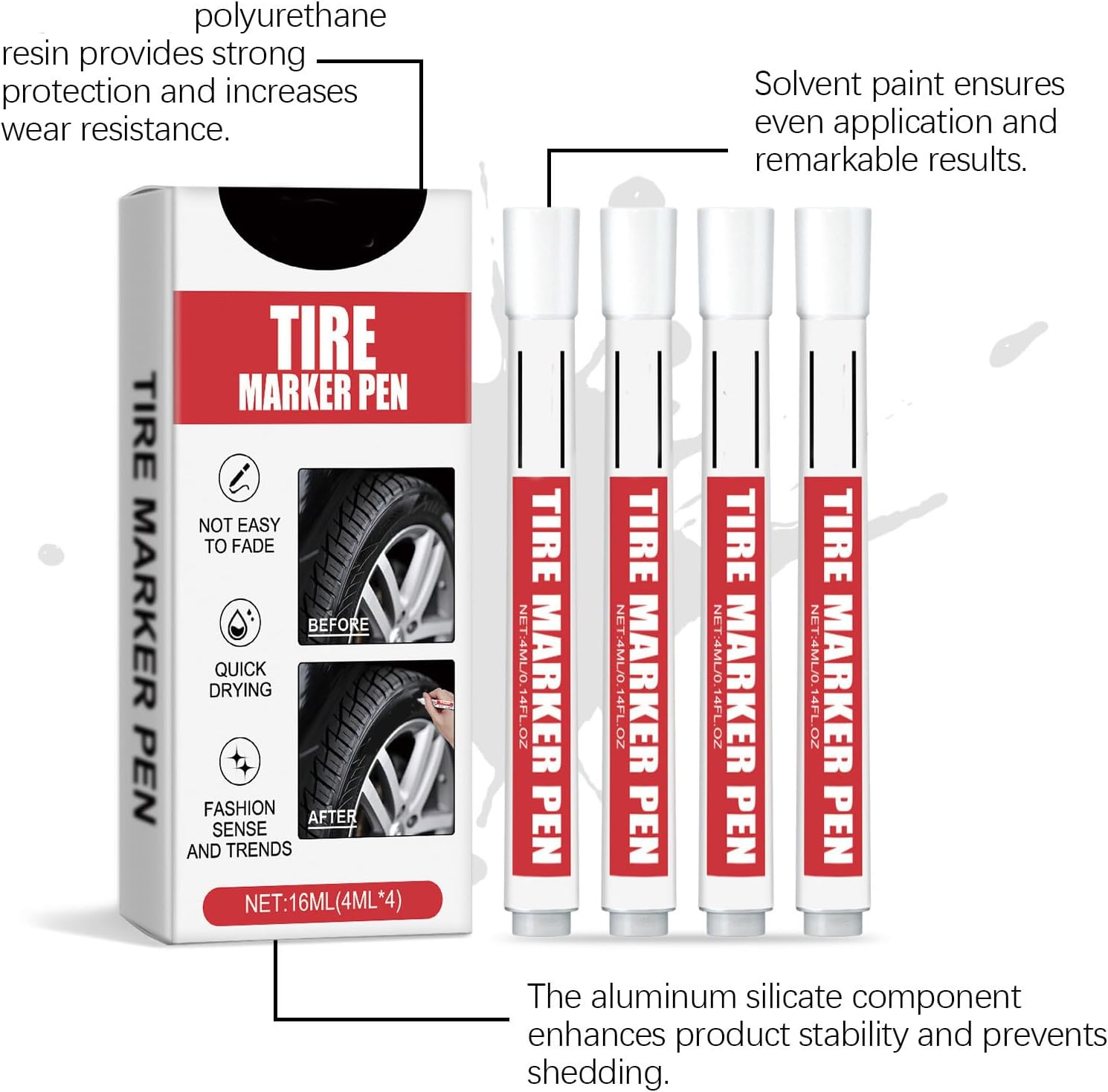Of 4 White Tire Labeling Marker Pens, Ergonomic